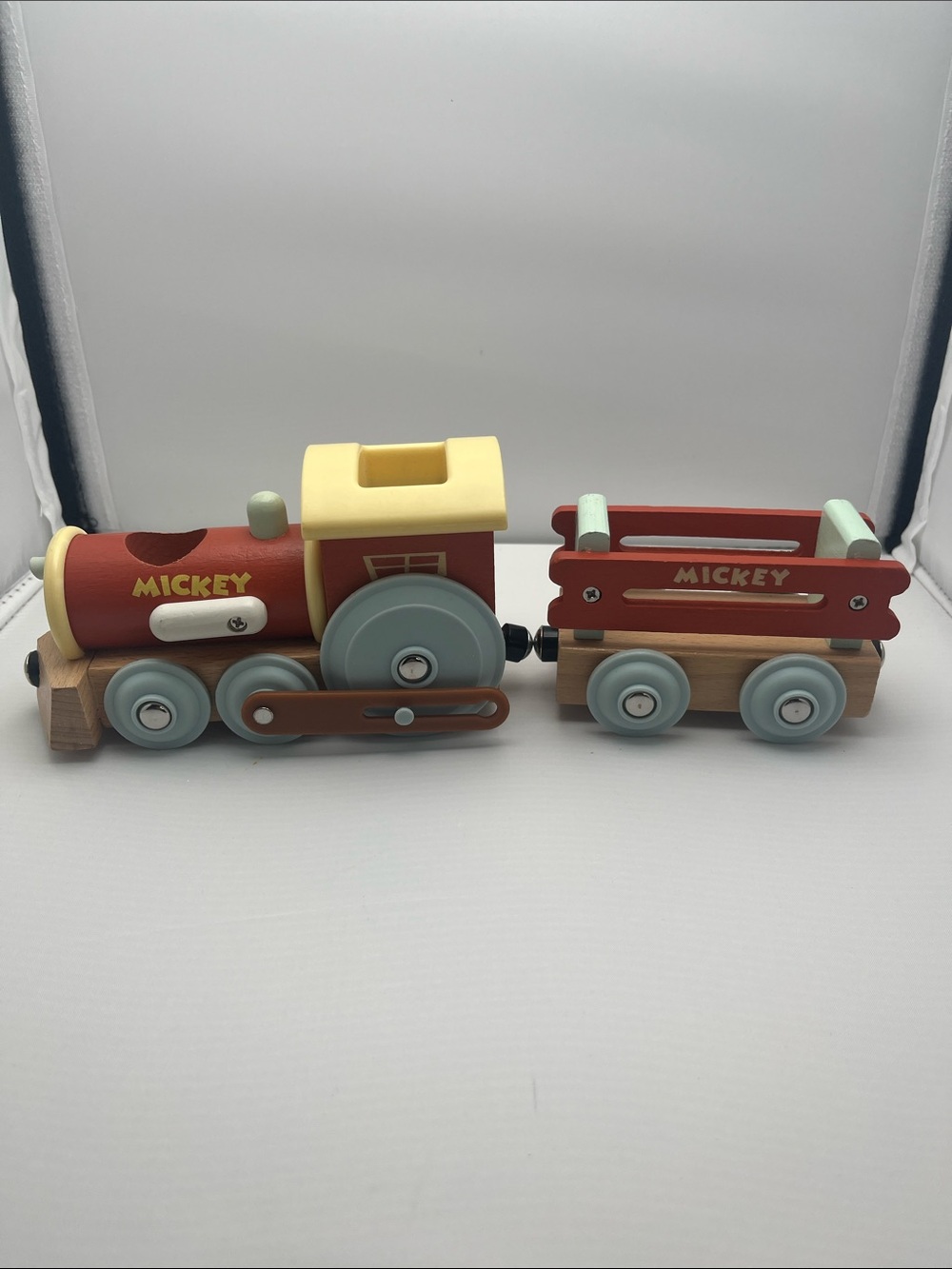 Disney Mickey Wooden Pull-Along Train - Red and Pale Yellow